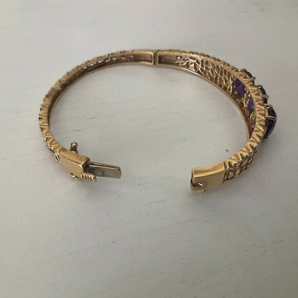 Vintage 14k solid gold bangle bracelet with 3 large amethysts one-of-a-kind! - Picture 11 of 11
